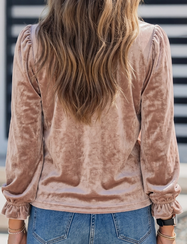 Velvet Ruffled Neck Long Sleeve